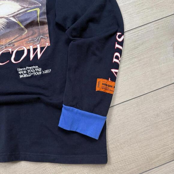 Heron Preston World Tour Long Sleeve Shirt Mens XL Navy Blue Graphic Italy Made - Picture 3 of 10